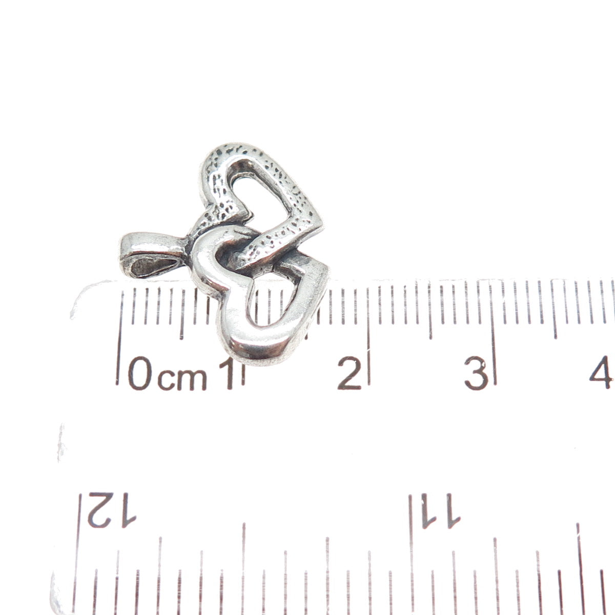 925 Sterling Silver Vintage Interlocked Couple Heart Oxidized Mini Charm Pendant