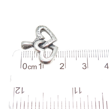 925 Sterling Silver Vintage Interlocked Couple Heart Oxidized Mini Charm Pendant