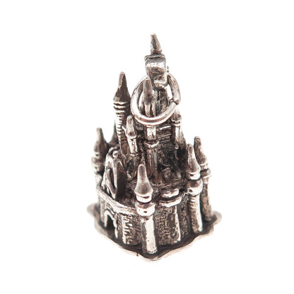 Disney 925 Sterling Silver Vintage Cinderella Castle Oxidized 3D Charm Pendant