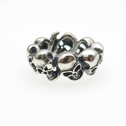 925 Sterling Silver Vintage Skull All Around Oxidized Biker Ring Size 10.25