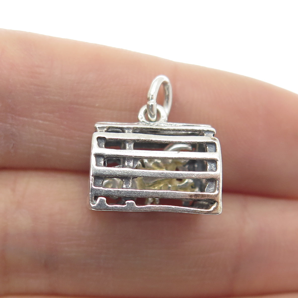 925 Sterling Silver Vintage Lobster Cage Minimalist Charm Pendant