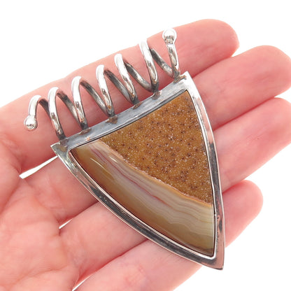 H & BJ Mackie Sterling Silver Vintage Real Druzy Agate Modernist Slide Pendant