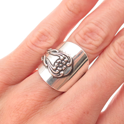 Beau 925 Sterling Silver Antique Art Deco Adjustable Spoon Ring Size 6