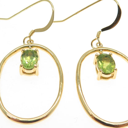 925 Sterling Silver Gold Plated Peridot Gem Dangling Earrings