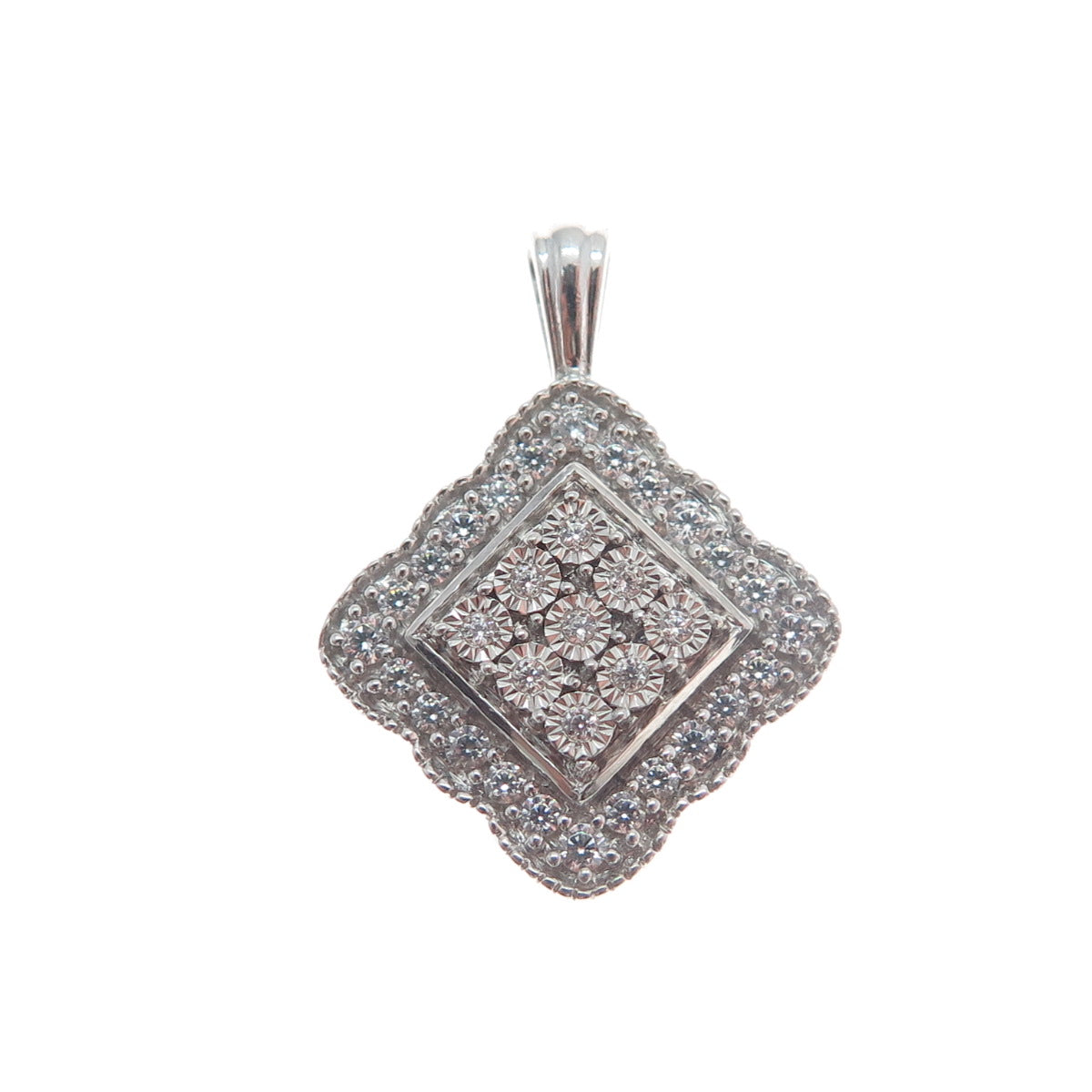 925 Sterling Silver Round-Cut Shaped C Z Diamond-Cut Minimalist Pendant