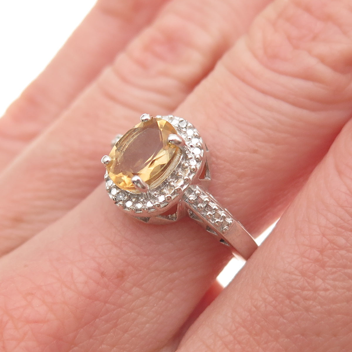 HN Heng Ngai 925 Sterling Silver Real Diamond Accent & Citrine Ring Size 7.25