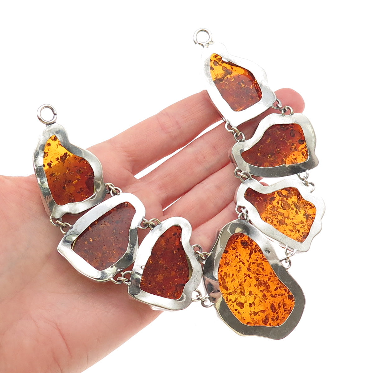 925 Sterling Silver Vintage Real Amber Modernist Centerpiece Statement Pendant