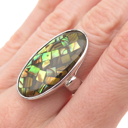 925 Sterling Silver Real Abalone Shell Inlay Ring Size 7