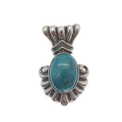 925 Sterling Silver Vintage Southwestern Real Kingman Turquoise Oxidized Pendant