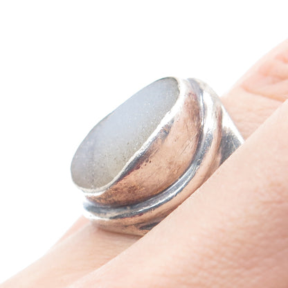 J. LEWIS 925 Sterling Silver Vintage Real Druzy Modernist Ring Size 8