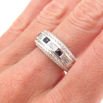 Judith Ripka 925 Sterling Silver Real Sapphire & C Z Ring Size 8.25