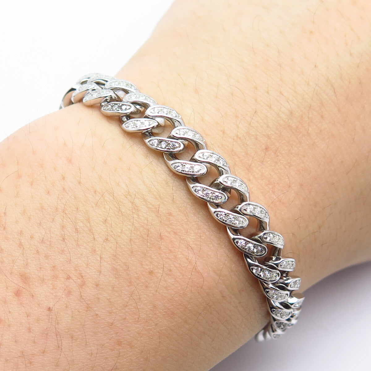 925 Sterling Silver C Z Cuban Link Bracelet 7.75"