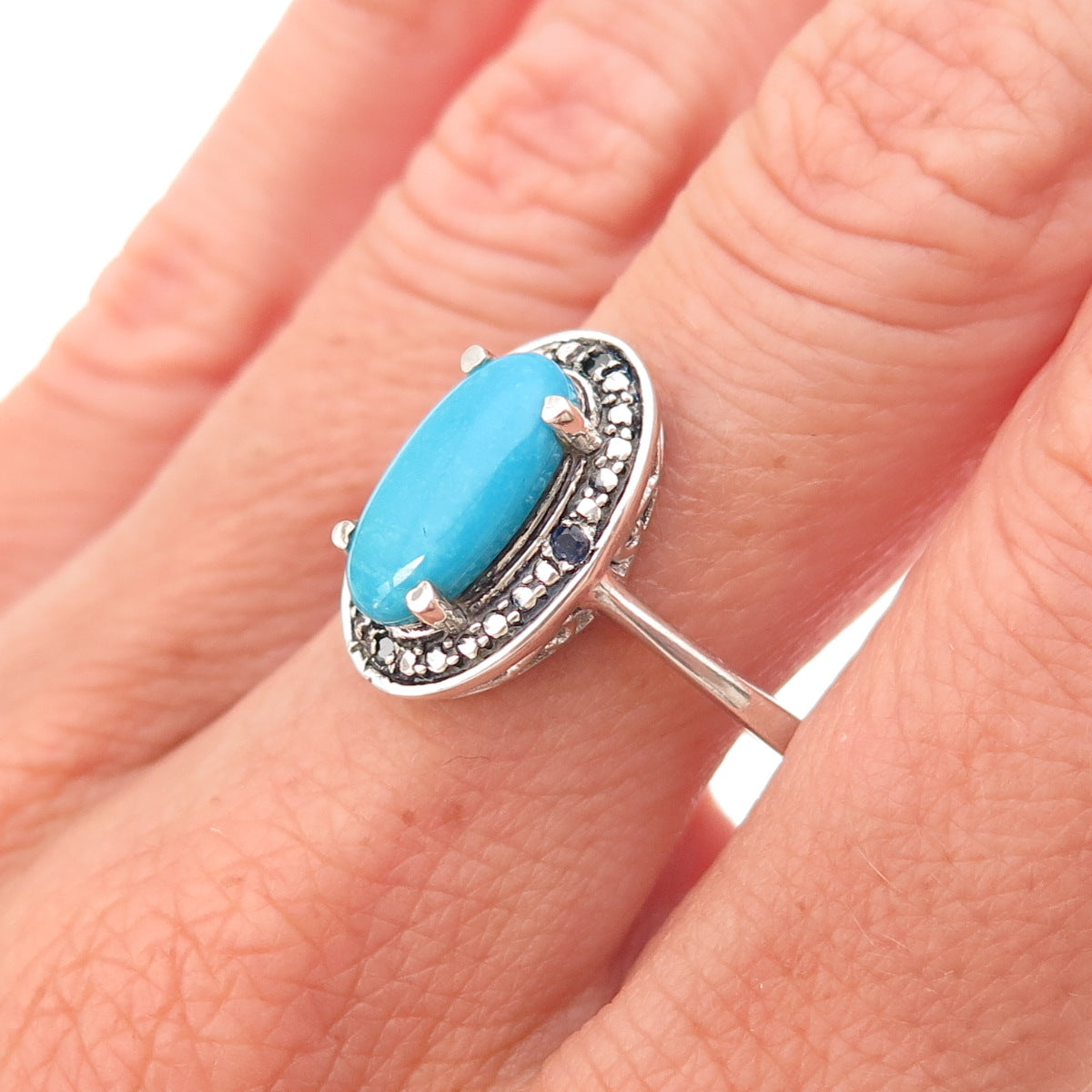 Chuck Clemency 925 Sterling Silver Real Blue Diamond & Turquoise Ring Size 8.75