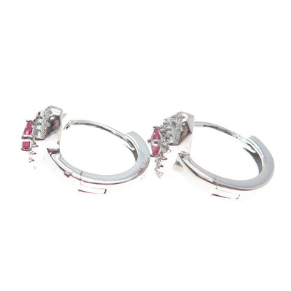 925 Sterling Silver Emerald-Cut Pink & Round-Cut White C Z Cloud Hoop Earrings