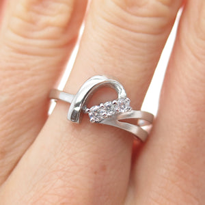 925 Sterling Silver Round-Cut C Z Modernist Wavy Ring Size 7.25