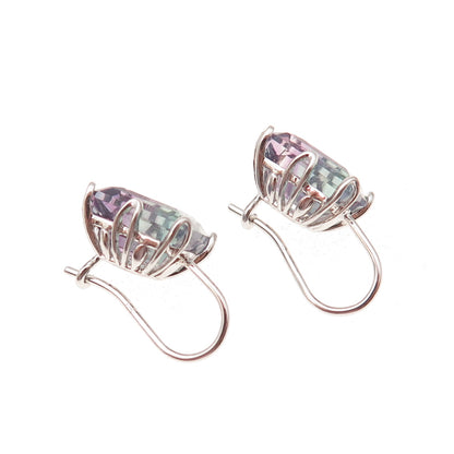 925 Sterling Silver Vintage Real Emerald-Cut Watermelon Tourmaline Earrings