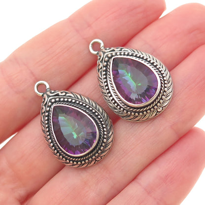 925 Sterling Silver Vintage Real Pear-Cut Mystic Topaz Teardrop Jacket Earrings