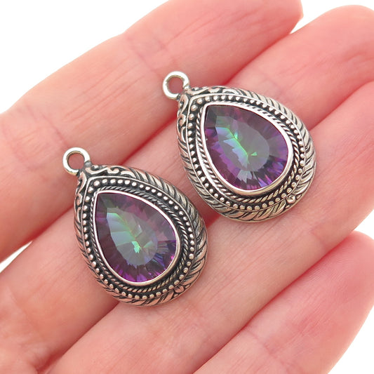 925 Sterling Silver Vintage Real Pear-Cut Mystic Topaz Teardrop Jacket Earrings