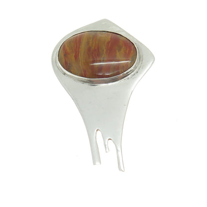 925 Sterling Silver Vintage Real Jasper Modernist Pin Brooch