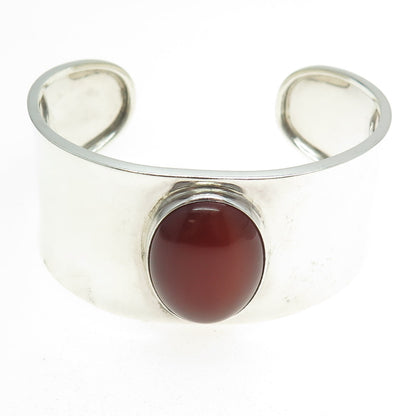 925 Sterling Silver Vintage Mexico Carnelian Gem Adjustable Cuff Bracelet 6.75"