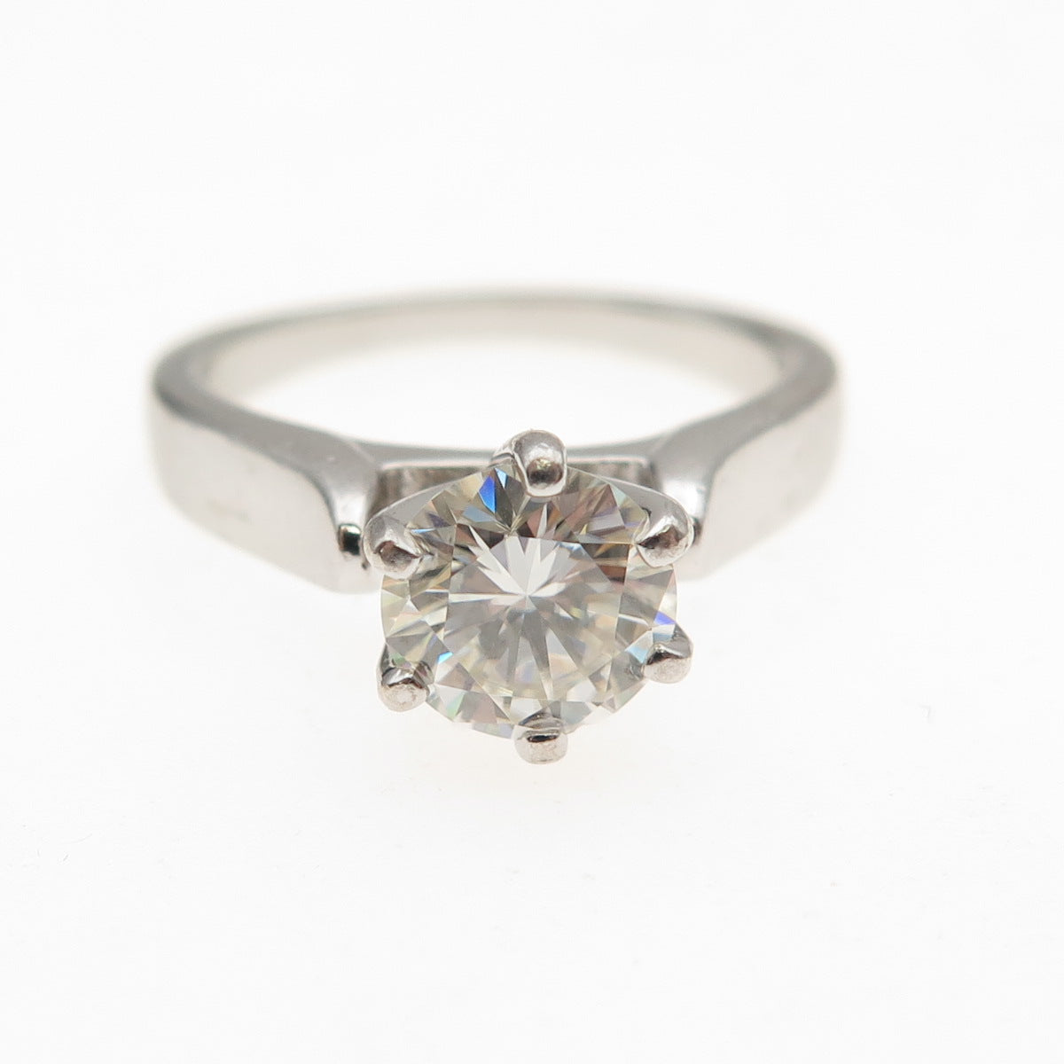 925 Sterling Silver Real Round-Cut Moissanite Engagement Ring Size 5.25