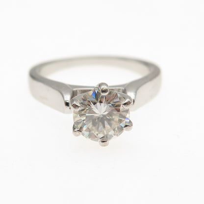 925 Sterling Silver Real Round-Cut Moissanite Engagement Ring Size 5.25