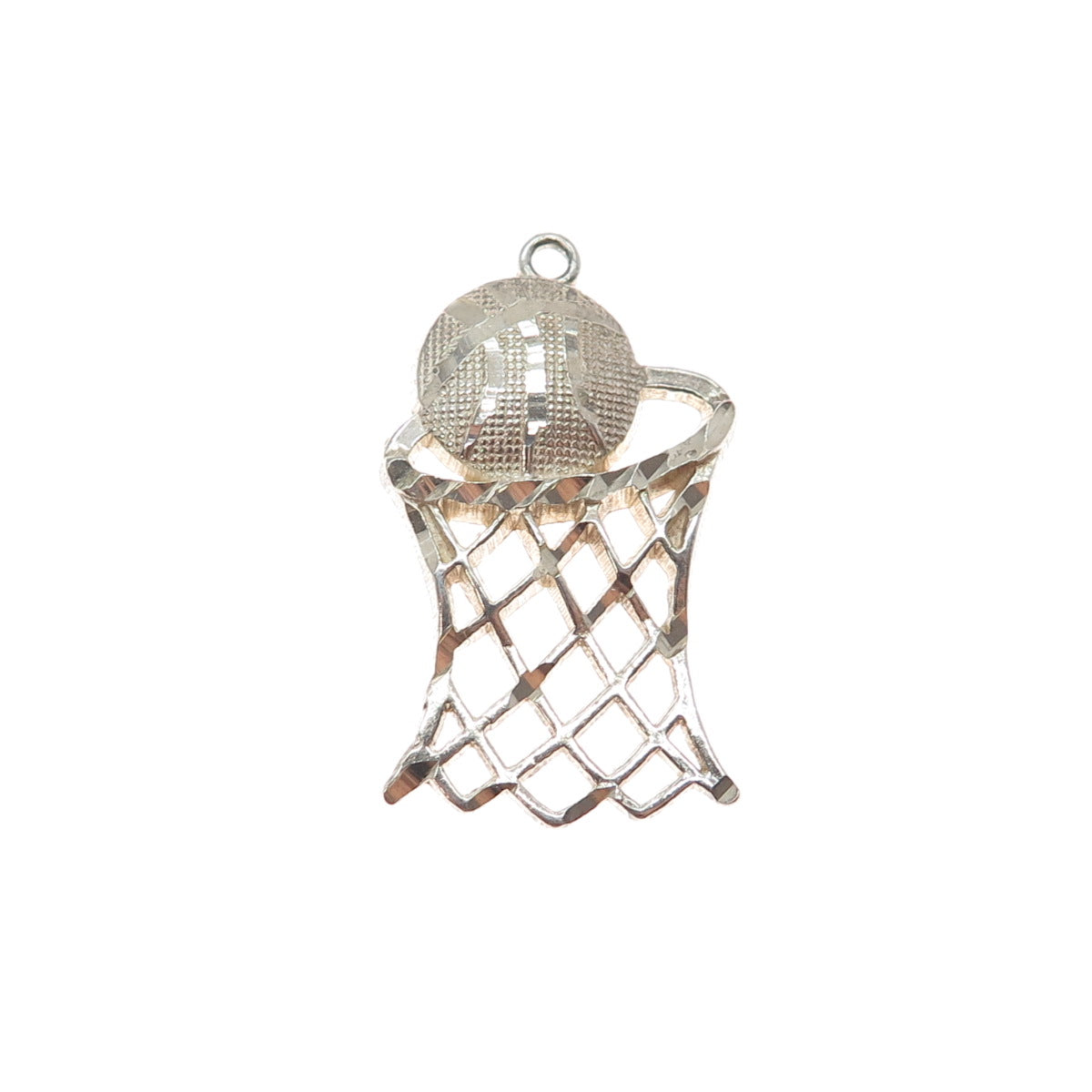 925 Sterling Silver Vintage Basketball Hoop & Ball Charm Pendant