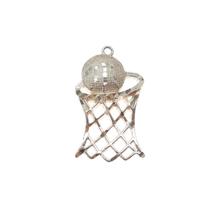 925 Sterling Silver Vintage Basketball Hoop & Ball Charm Pendant