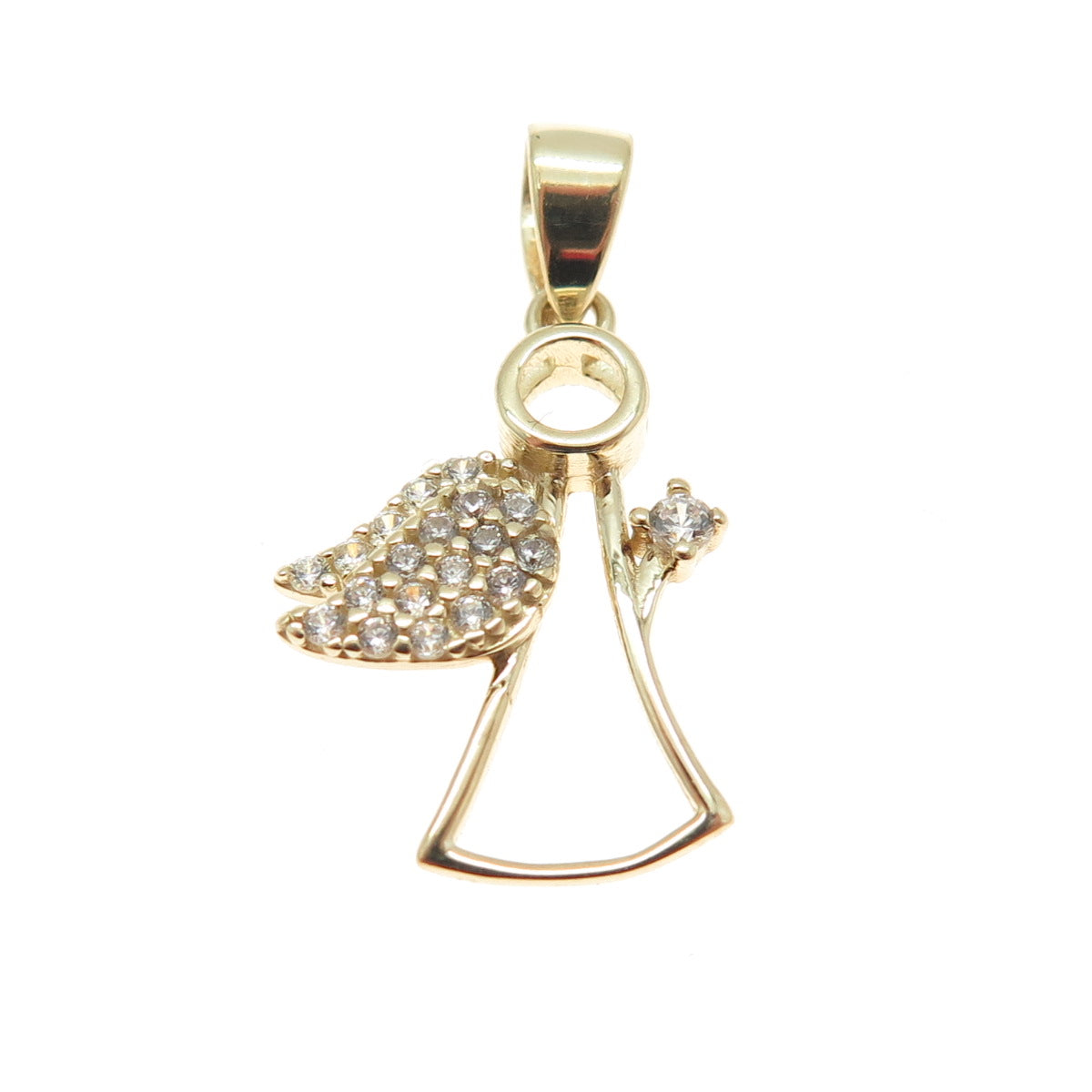 14K Yellow Gold Round-Cut C Z Christmas Angel Minimalist Charm Pendant