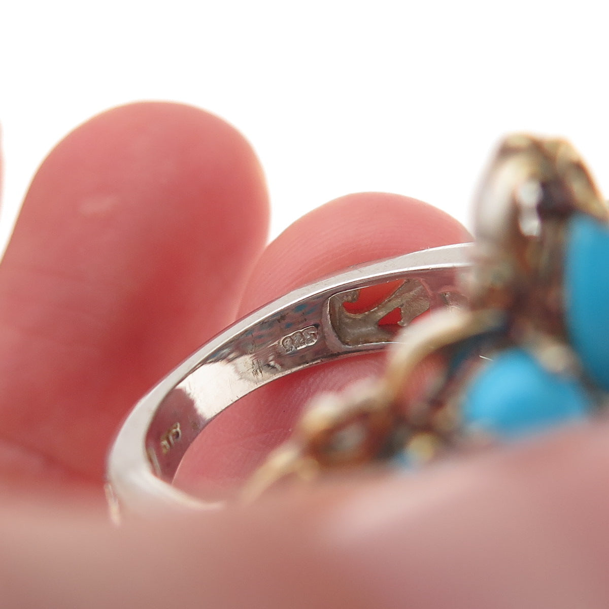 Chuck Clemency 925 Sterling Silver 2-Tone Real Turquoise Apatite Ring Size 8.25