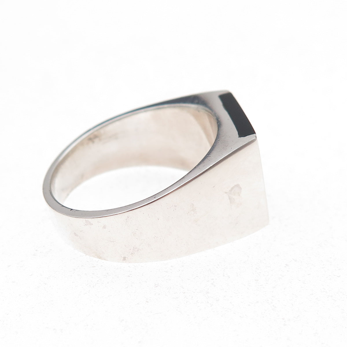 925 Sterling Silver Vintage Real Black Onyx Modernist Ring Size 8.75