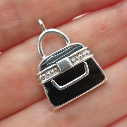 925 Sterling Silver Vintage Enamel Ladies Purse Charm Pendant