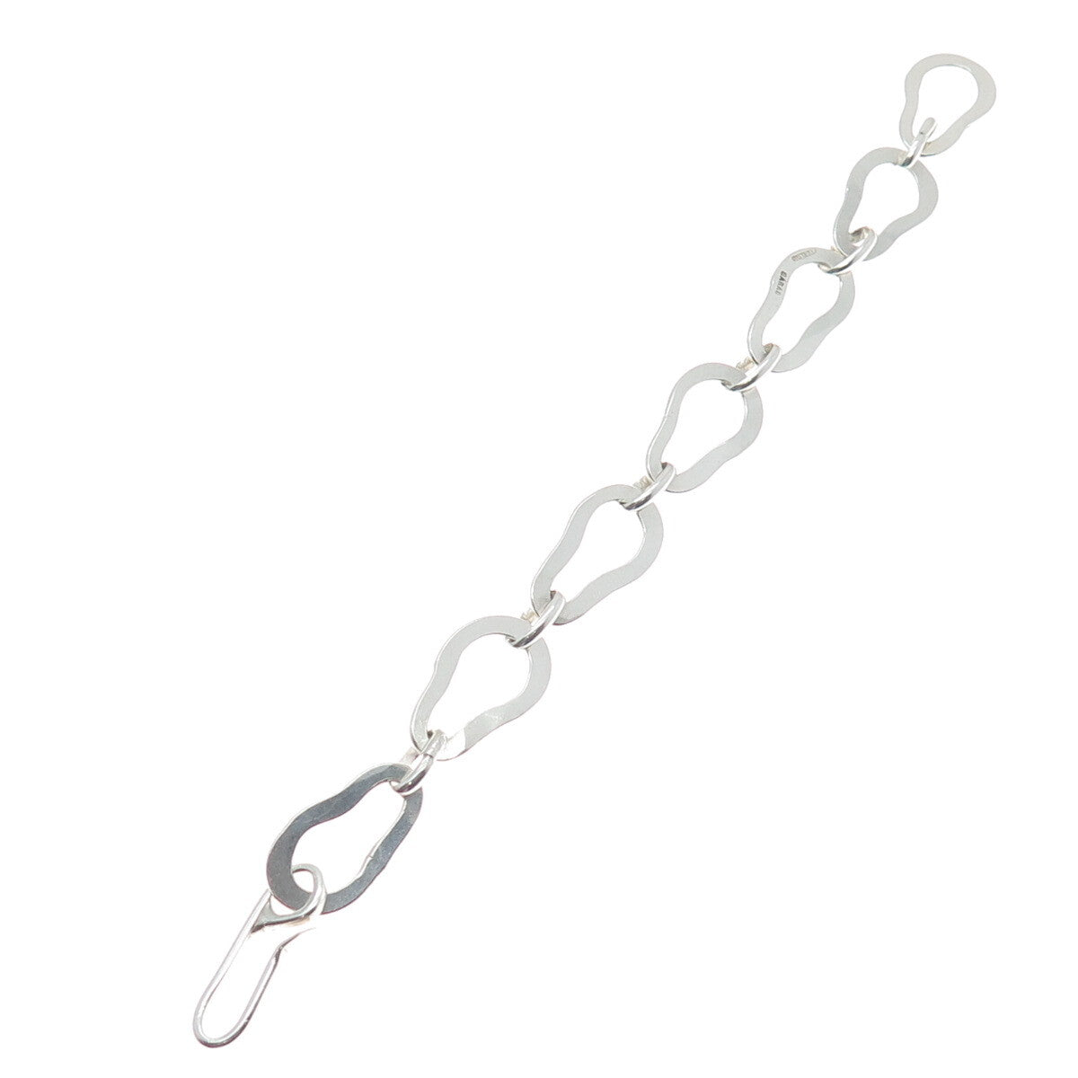 SARA B. 925 Sterling Silver Vintage Modernist Bean Link Bracelet 7.25"