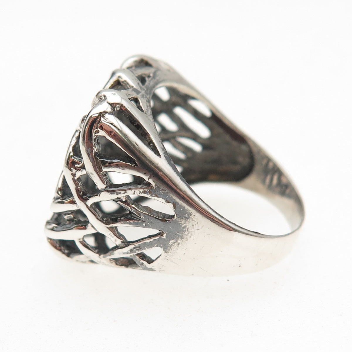 925 Sterling Silver Vintage Modernist Web Oxidized Ring Size 9.25