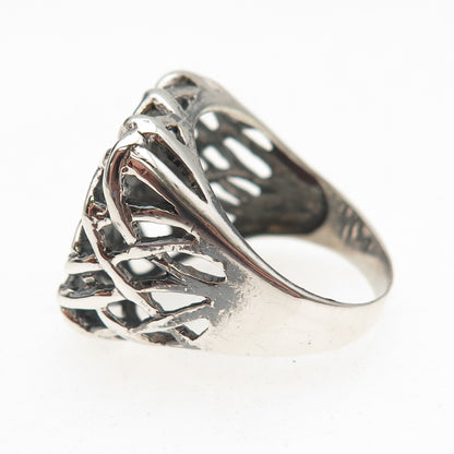 925 Sterling Silver Vintage Modernist Web Oxidized Ring Size 9.25