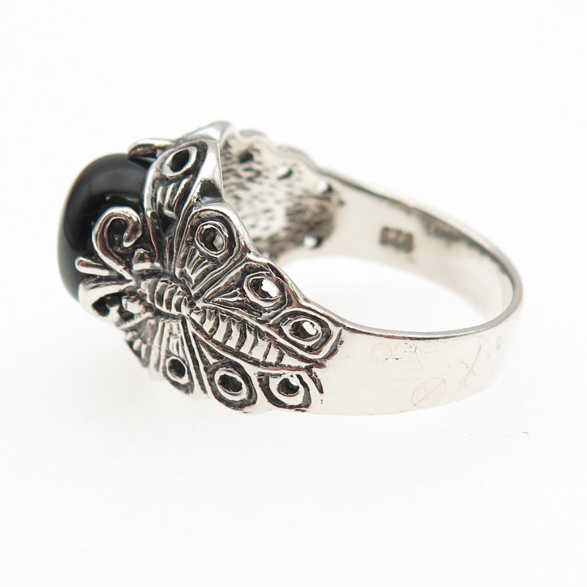 Chapal Zenray 925 Sterling Silver Vintage Real Black Onyx Butterfly Ring Size 9