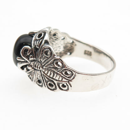Chapal Zenray 925 Sterling Silver Vintage Real Black Onyx Butterfly Ring Size 9