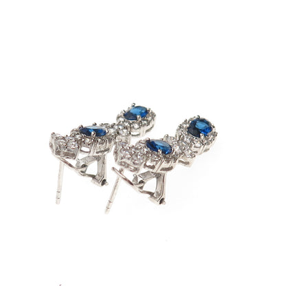 925 Sterling Silver Blue & White C Z Bohemian Omega Back Earrings