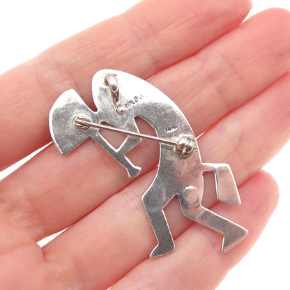 Harold Joe Old Pawn 925 Sterling 14K Gold Vintage Kokopelli Pin Brooch / Pendant
