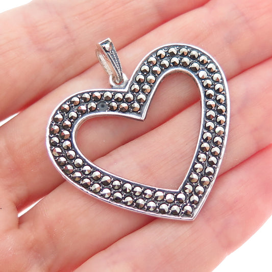 925 Sterling Silver Vintage Germany Marcasite Heart Pendant (missing 1 stone)
