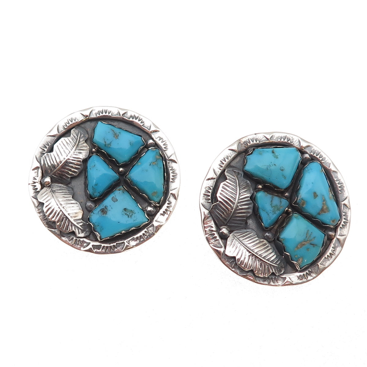 Afonso Penketewa Zuni Old Pawn 925 Sterling Vintage Turquoise Clip On Earrings