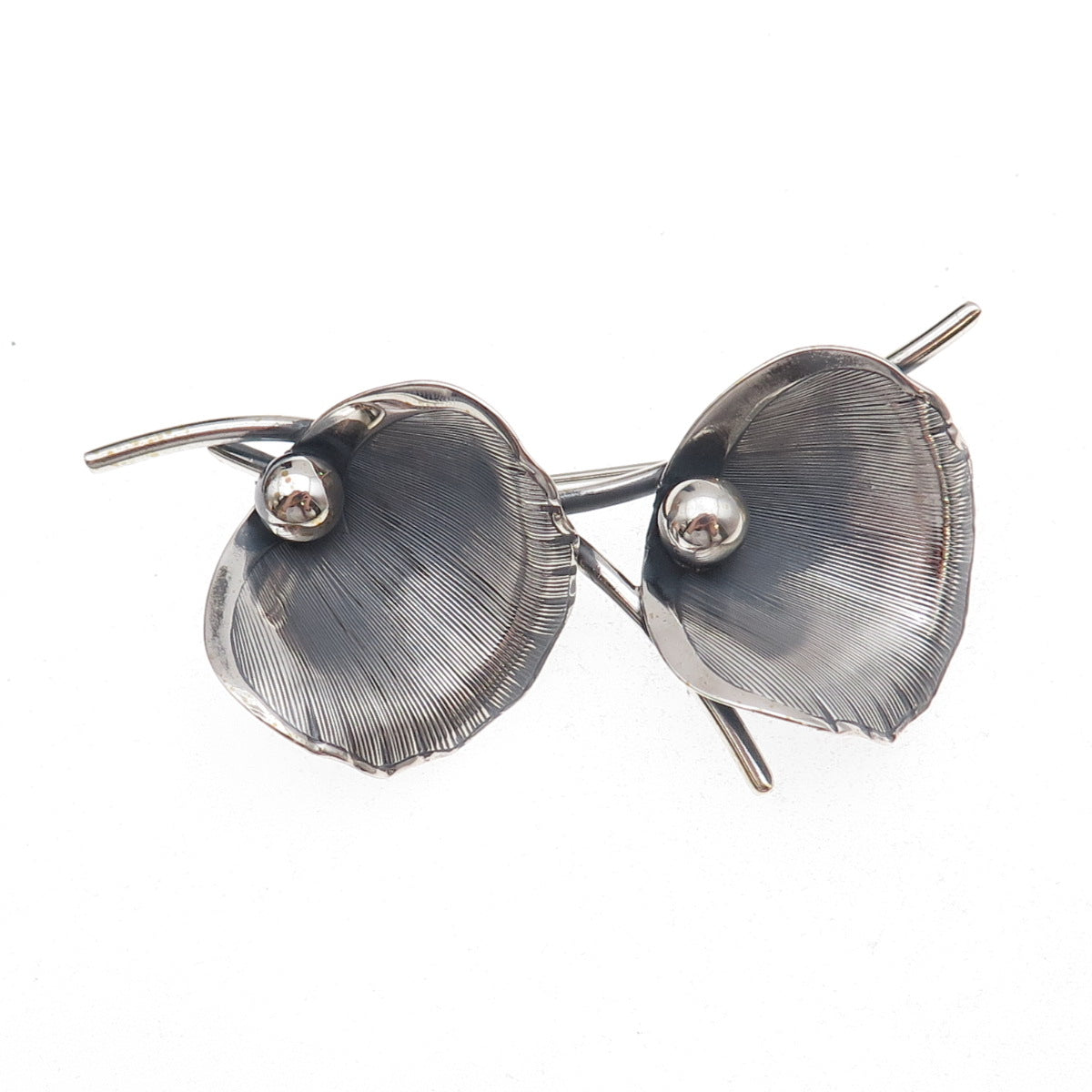 Beau 925 Sterling Silver Vintage Calla Lily Oxidized Pin Brooch