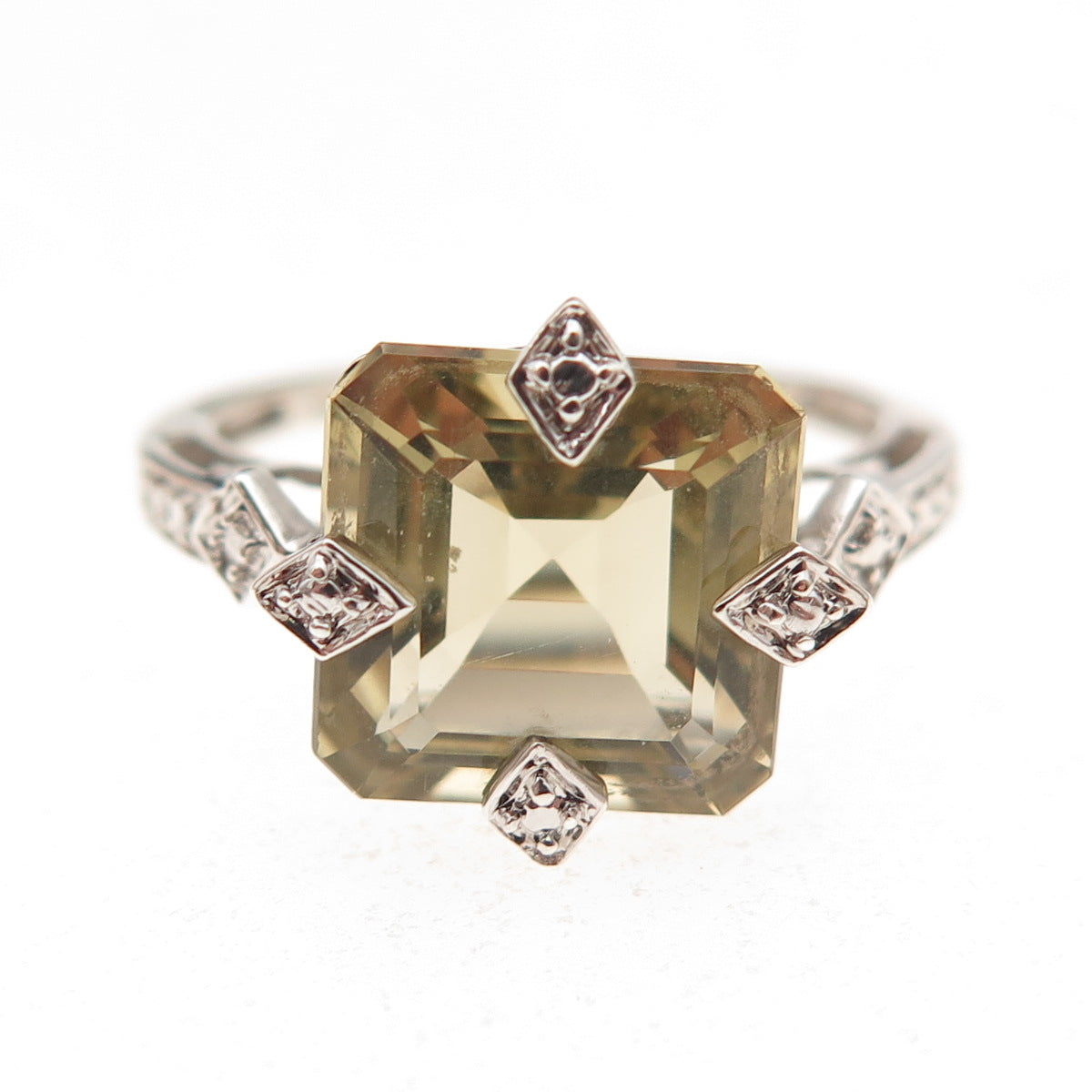925 Sterling Silver Real Asscher-Cut Smoky Quartz Ring Size 7