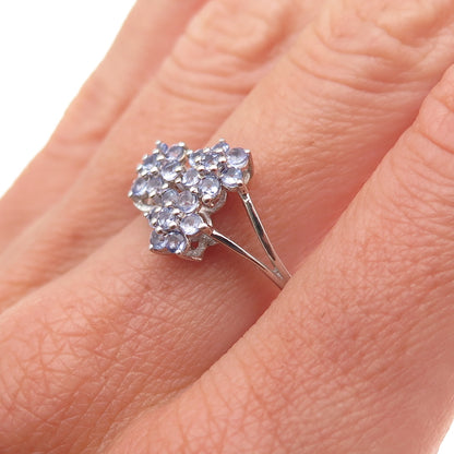 Chuck Clemency 925 Sterling Silver Real Round-Cut Tanzanite Floral Ring Size 8
