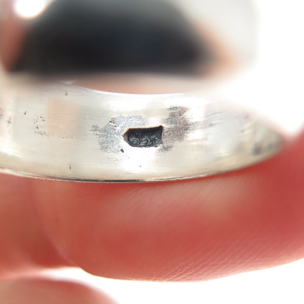 925 Sterling Silver Vintage Real Agate Modernist Ring Size 8.75