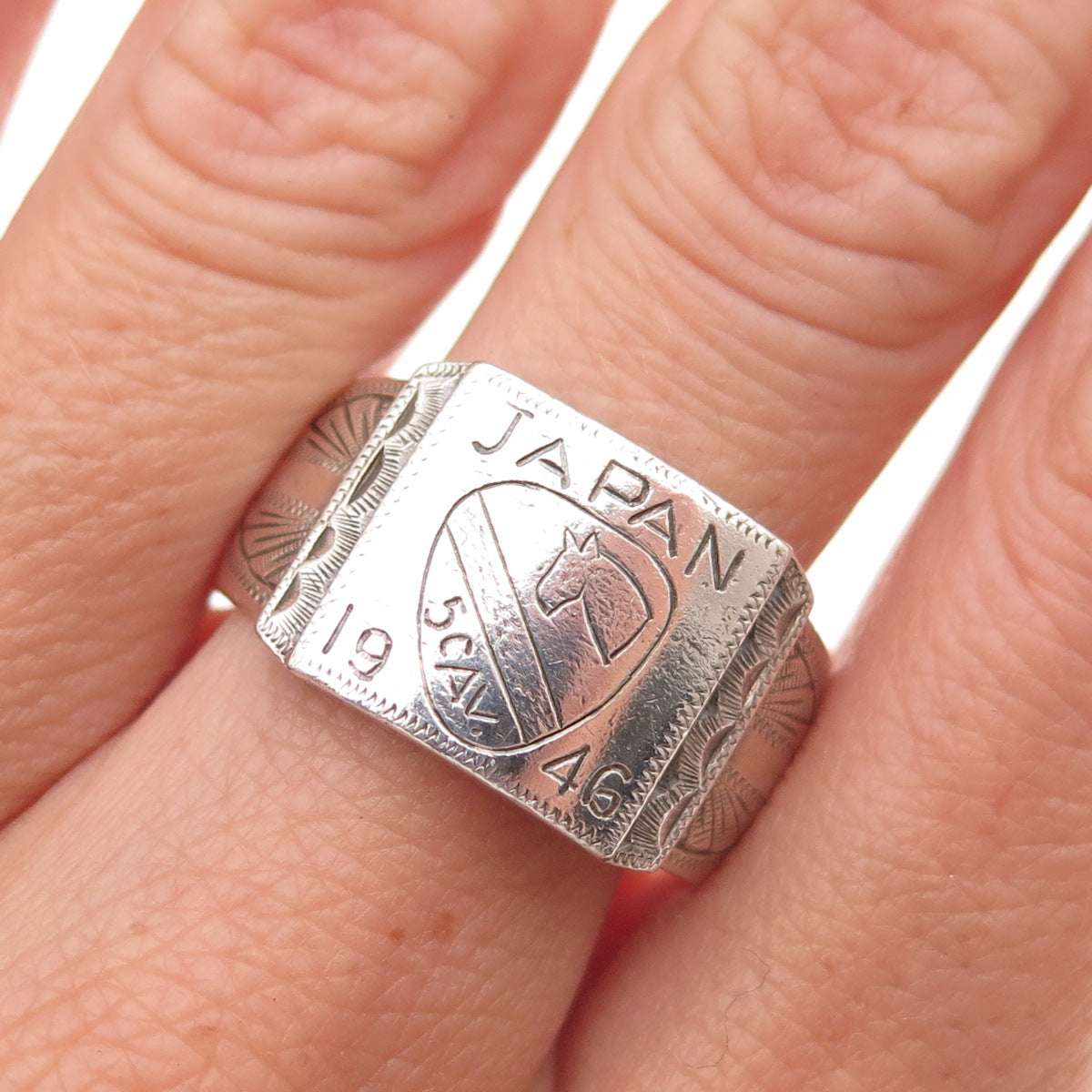 925 Sterling Silver Antique 1946 Japan US Soldier Oxidized Ring Size 10.5