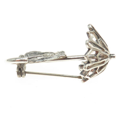 925 Sterling Silver Antique Art Deco Couple Under Umbrella Pin Brooch