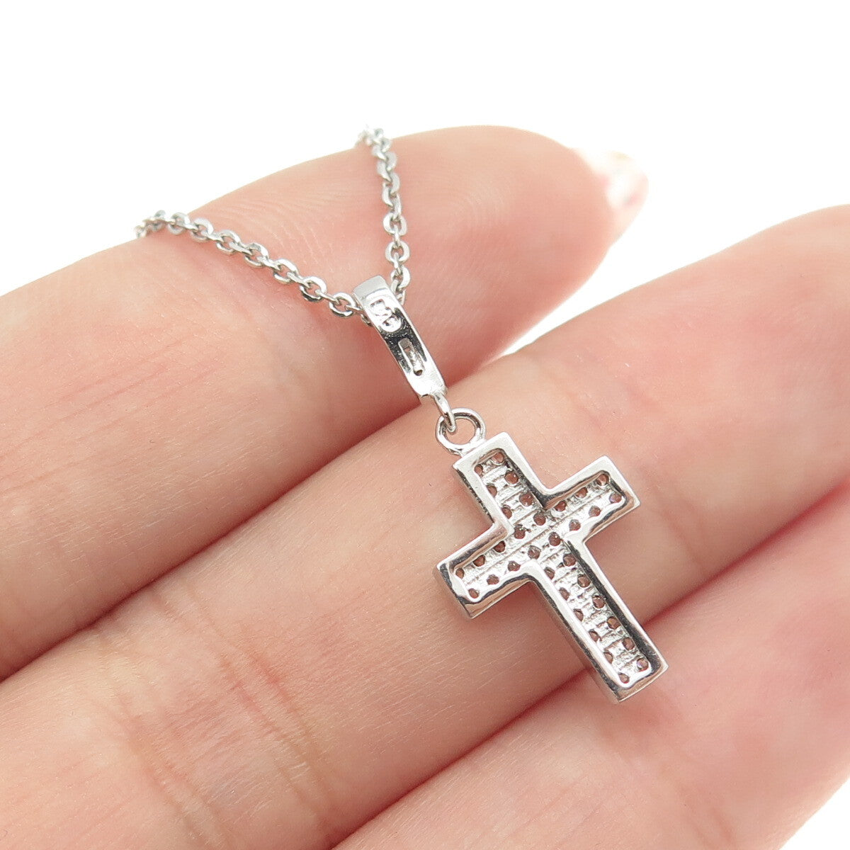 925 Sterling Silver Italy Round-Cut C Z Sparkle Cross Cable Chain Necklace 16"