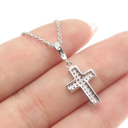 925 Sterling Silver Italy Round-Cut C Z Sparkle Cross Cable Chain Necklace 16"