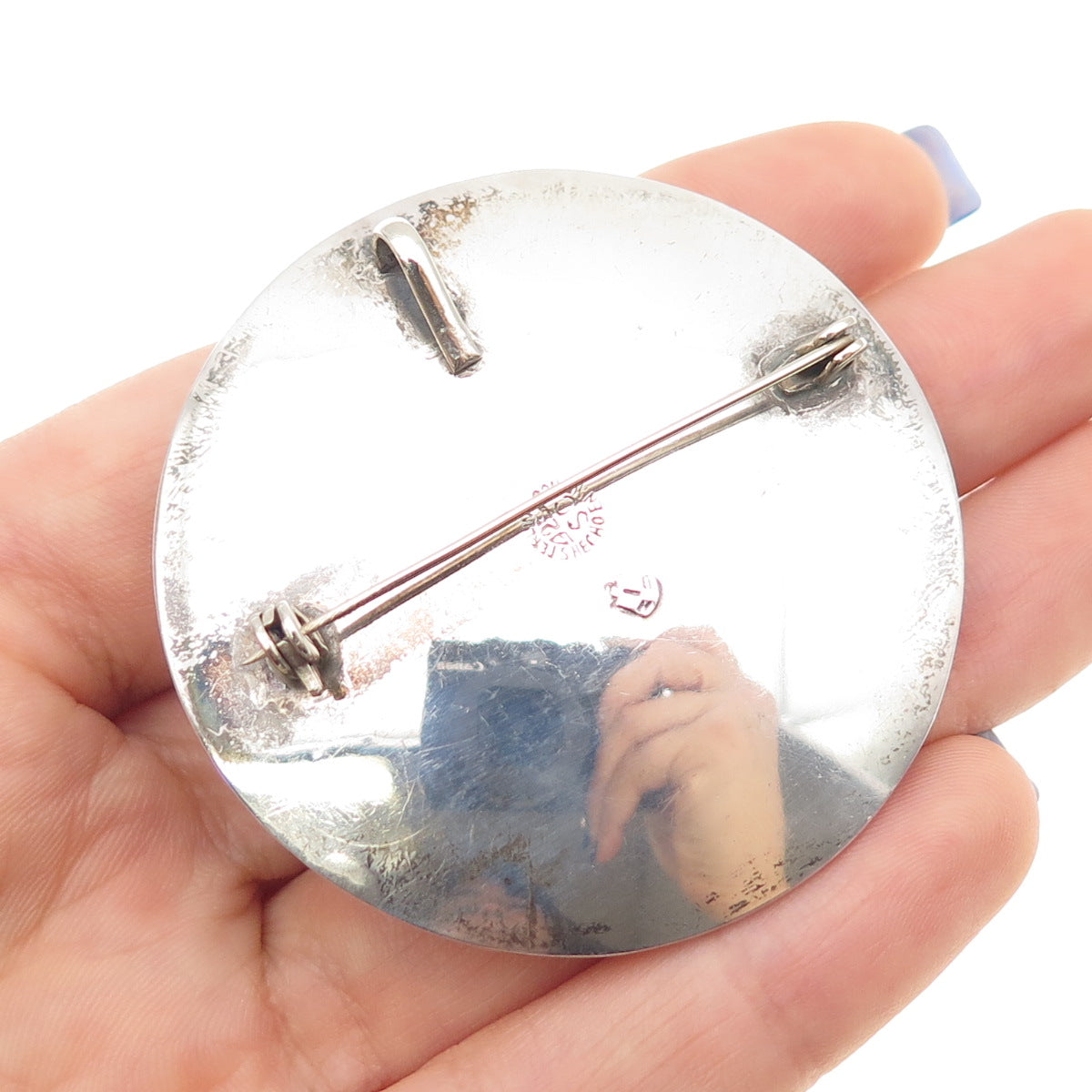 925 Sterling Silver 2-Tone Vintage Mexico Mayan Calendar Pin Brooch / Pendant